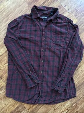 Chaps Men’s Maroon and Black Plaid Button-Down Shirt
